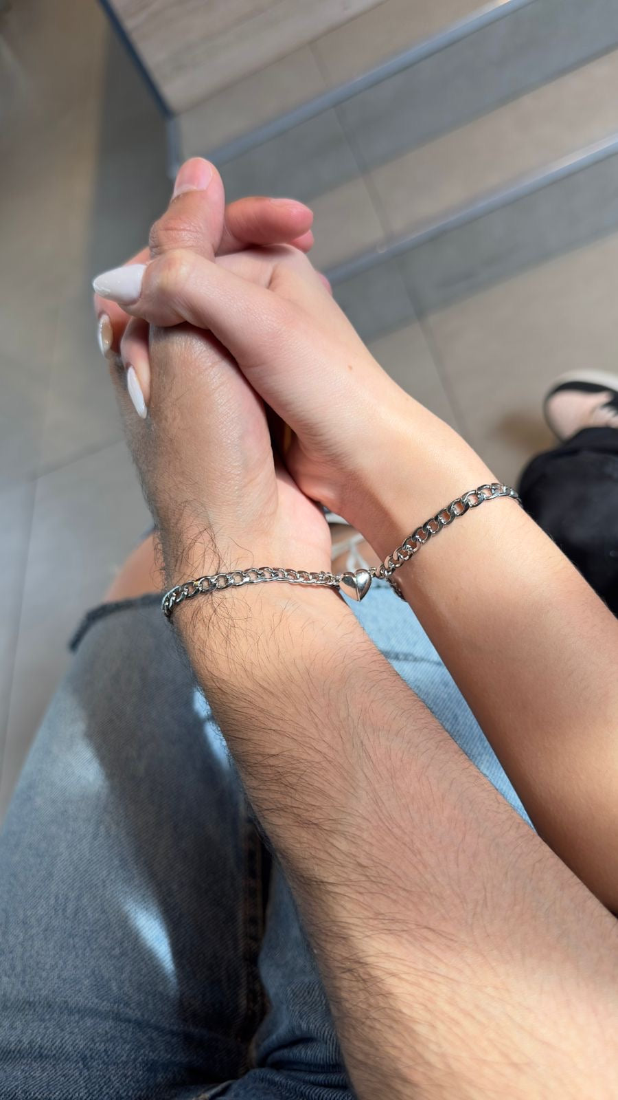 Dúo de pulseras corazón acero