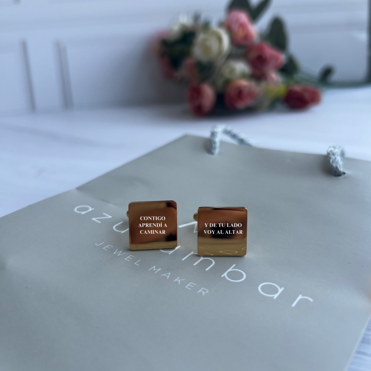 Mancuernillas cuadradas grabadas